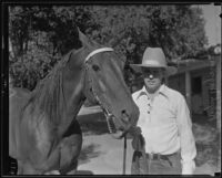 Dr. Ralph Wagner, extortion victim, with his horse, Santa Clarita, 1935