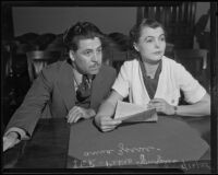 Pedro J. Gonzalez and attorney Anna Zacsek in a courtroom, Los Angeles, 1935