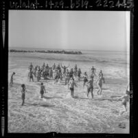 Penguin Club during their annual New Year's morning dip in Venice Beach, Calif., 1964