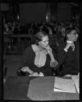 Gladys Carter, murder suspect, with her attorney Ed Haumsech, Los Angeles, 1935