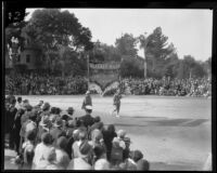 Banner announcing the Beverly Hills entry in the Tournament of Roses Parade, Pasadena, 1930