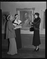 Arlis Cowan, Florence Slocum and Dorothy Daum admire an exhibit at the Los Angeles Museum, Los Angeles, 1936