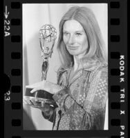 Cloris Leachman holding her Emmy at the 1973 Emmy Awards