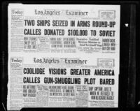 Los Angeles Examiner clippings with an article titled "Calles accused of economic aid to Soviets and Gun-Smuggling," 1927