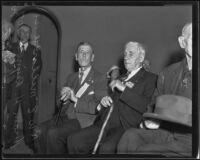 W. E. Millar, 101, Hiram H Reynolds, 107, at Old Folks picnic, Highland Park, 1935