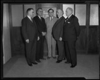 Los Angeles Police Commission members outside county grand jury chambers, Los Angeles, 1935