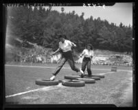 Los Angeles policewomen cadets running tires in 1946