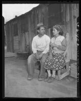 Maria Escalera with her son Leo on her 126th birthday in Los Angeles, Calif., 1949