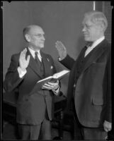 Albert Lee Stephens swears in Charles S. Crail, Los Angeles, 1934