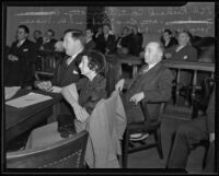 Lawyers Richard Cantillon and Dena Jacobson with defendant Moses Jacobson, Los Angeles, 1935