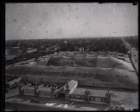 Overhead view of tents for an auto show, Los Angeles, 1929