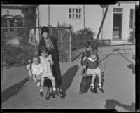 Mrs. L.E. Thompson watches the playtime of Eulalie Thompson, Marilyn Deu Pree, Barbara Lou Decker, and Wilton White, Los Angeles, 1935