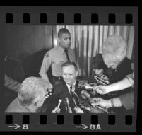 Jack Kirschke talking to journalists at the time of his murder trial, Los Angeles, 1967