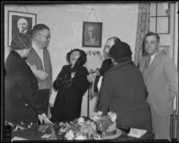 Clara Phillips, released from prison, surrounded by reporters, Tehachapi, 1935