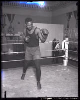 Vic Alexander shadow-boxing in ring, Los Angeles, circa 1920
