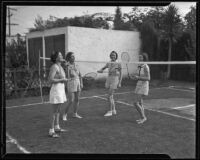 Westwood Hills Women's Club playing badminton Mmes. S. H. Voss, J. H. Vandiver, Arletta Sturzenger, and Mrs. E. G. Cochran, Westwood, 1935