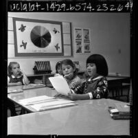 Lisa Stillwell and Candi Uriu with other classmates at Mirman School for academically gifted children in Los Angeles, Calif., 1966