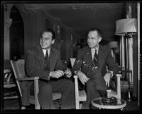 Duke University football coach Wallace Wade and assistant coach Eddie Cameron, Pasadena, 1938