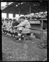 Pie Traynor with his baseball team at a stadium, Los Angeles, 1920-1934
