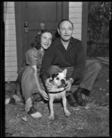 St. Louis Browns' manager Fred Haney with his daughter Patsy and their dog, Los Angeles, 1938