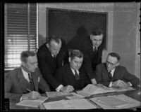 A gathering of assemblymen Roy Nielsen, Charles Lyon, Joseph Gilmore, Fred Desch, and Arthur Ohnimus, Los Angeles, 1936