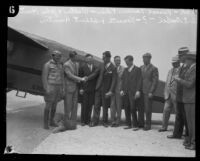 Hunter brothers meet with Art Soebel and Roscoe Turner, Los Angeles, 1930