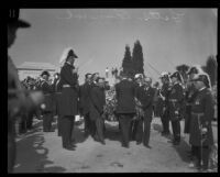 Pallbearers carry the coffin of Arthur Letts at the Hollywood Cemetery, Los Angeles, 1923