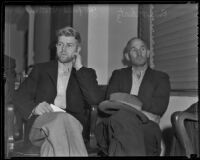 Suspects Fred Stettler and Emyt Lentz (Sokolis) in court for the murder of Mr. and Mrs. Carl Barbour, Los Angeles, 1936