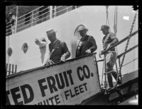 George Henry Dern arrives by boat for a visit to Los Angeles, San Pedro, 1934