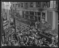 Aftermath of Norton Building fire on Sixth Street and Broadway, Los Angeles, 1935