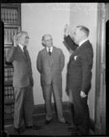 Judges N. P. Conrey and Albert Lee Stephens swear in Walter J. Desmond, Los Angeles, 1934