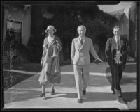 Upton Sinclair, his wife and unidentified acquaintance, Santa Barbara, 1935