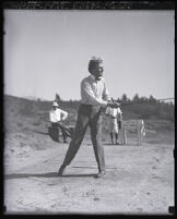 O. J. Bassett completing his swing at the Annandale Golf Club, Pasadena, circa 1929