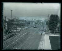 Road construction on Olive Street for 1930 extension from Pico to 23rd St., Los Angeles, 1930