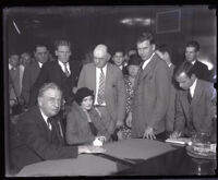 Murder suspect Winnie Ruth Judd at her arraignment with lawyer Louis Russill, Los Angeles, 1931