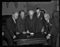 H. B. Clark, Glen Hascall, Dr. A. F. Newcomb, Frank Toothaker, and R. J. Simpson of the Anti-Saloon League, Los Angeles, 1936