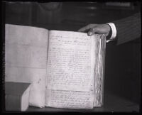 Charter of 1850 declaring the change of the Pueblo de Los Angeles to the city of Los Angeles, 1921 (photo date)