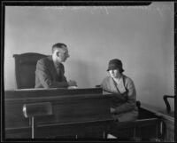 Deputy Coroner Frank Montfort questions Nellie Madison, Los Angeles, 1934