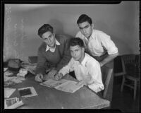 George Goldman, Milton Cohen, Alvin Cohn, editing the high school paper, Los Angeles, 1936