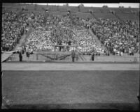 Chorus sings in the stands at the Pageant of Liberty at the Coliseum, Los Angeles, 1926