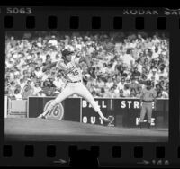 Dodgers' Rick Rhoden on the pitcher's mound during game in Los Angeles, Calif., 1976