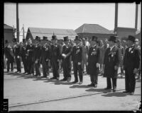 Japanese leaders awaiting the arrival of Prince and Princess Kaya of Japan at La Grande Station, Los Angeles, 1934