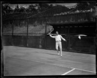 Harold Godshall playing tennis, Midwick Country Club, Alhambra, 1925