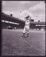 Baseball player Doc Crandall standing in the field at Washington Park, Los Angeles, 1917-25