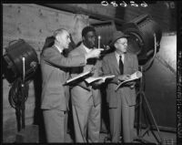 Jackie Robinson, Joe Nadel, and Al Green on the set of "The Jackie Robinson Story," Los Angeles, 1950