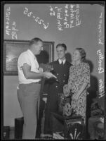 Ensign Leland P. Kimball with wife Helen Werner Kimball and John Werner, Beverly Hills, 1935