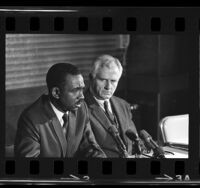 Carlton B. Goodlett and Simon Casady holding press conference in Los Angeles, Calif., 1966