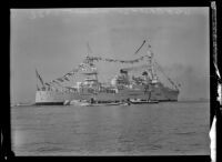 U.S.S. Chicago dressed up for Navy Day, Los Angeles, circa 1936