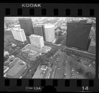 Aerial view of Westwood Village at Wilshire Blvd. in Los Angeles, Calif., 1986