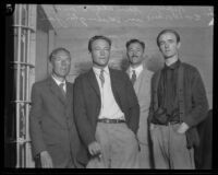 Upton Sinclair, Hunter Kimbrough, Pryns Hopkins and Hugh Hardyman in jail for starting a public gathering against police orders, Wilmington, 1923